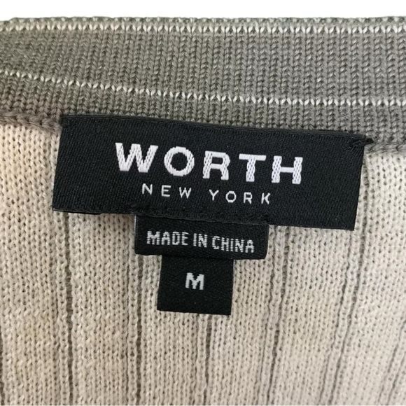 Worth New York Wool Knit Floral Striped Buttoned Cardigan Sweater Gray Ivory M - Picture 8 of 9